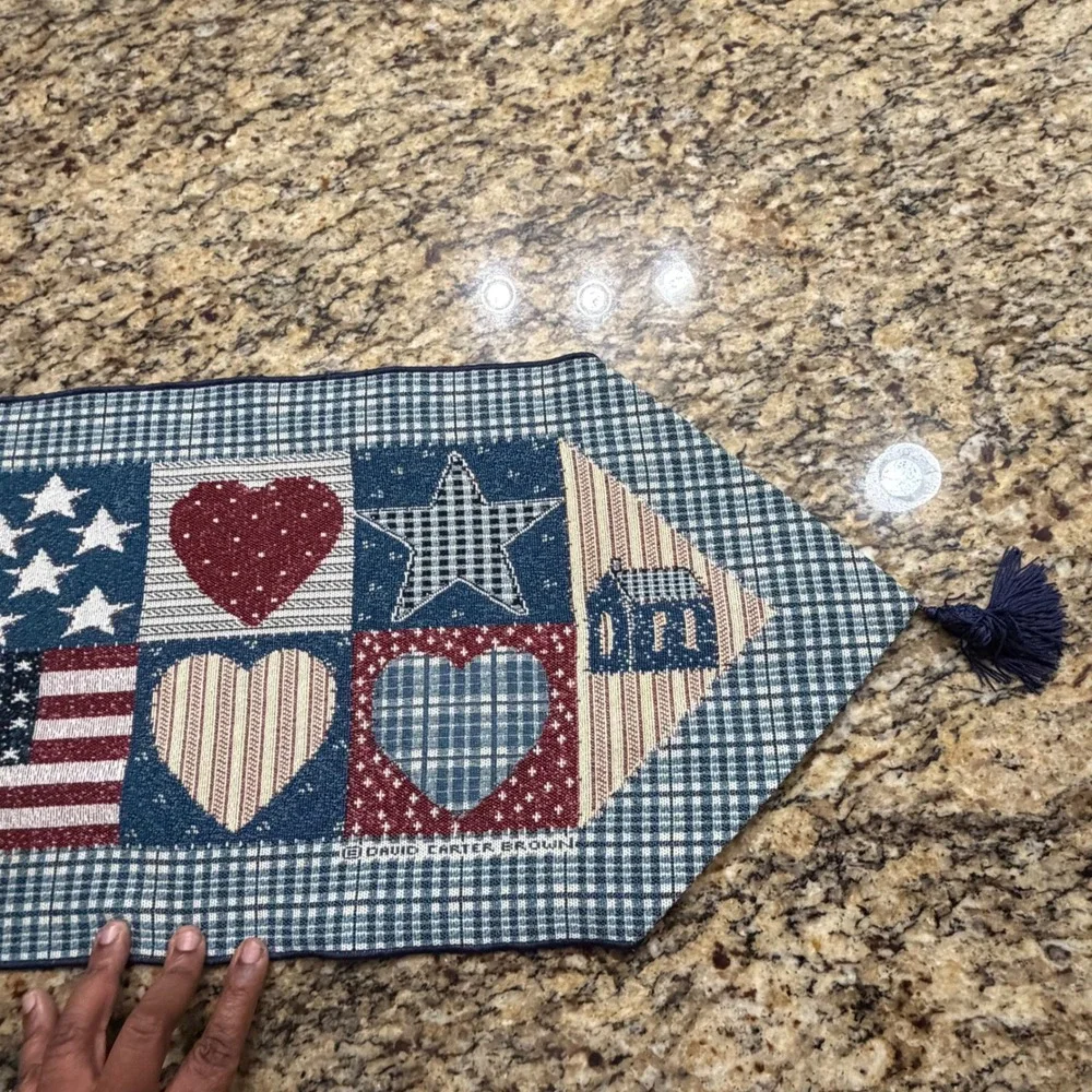 David Carter Brown Americana Tapestry Table Runner Patriotic Folk Art Primitive